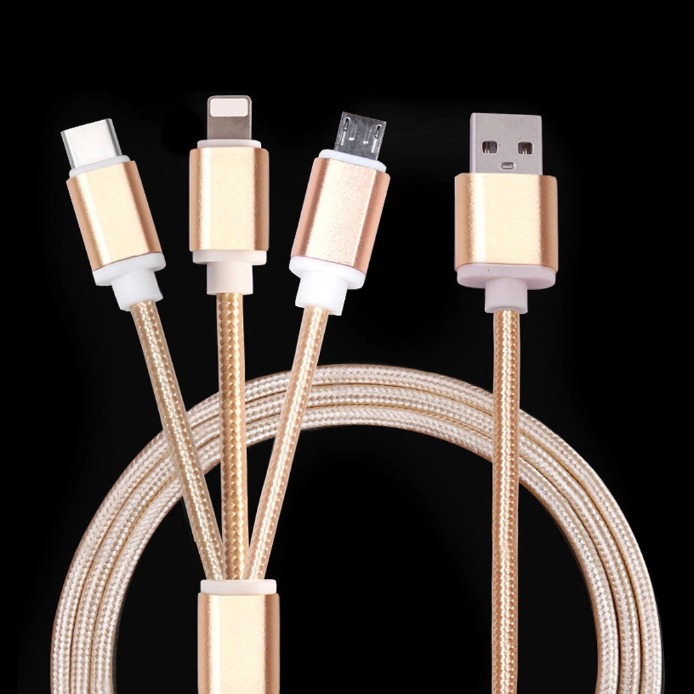 3 in 1 Multi USB Phone Charger Braided Cable Type-C Micro USB Charging Cord for iPhone Samsung