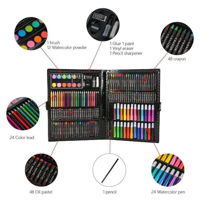 168PCS Kinder Malerei Zeichnung Kunst-Set mit Crayons Öl Pastelle Aquarell Marker farbige Bleistift Werkzeuge für Jungen Mädchen Geschenk