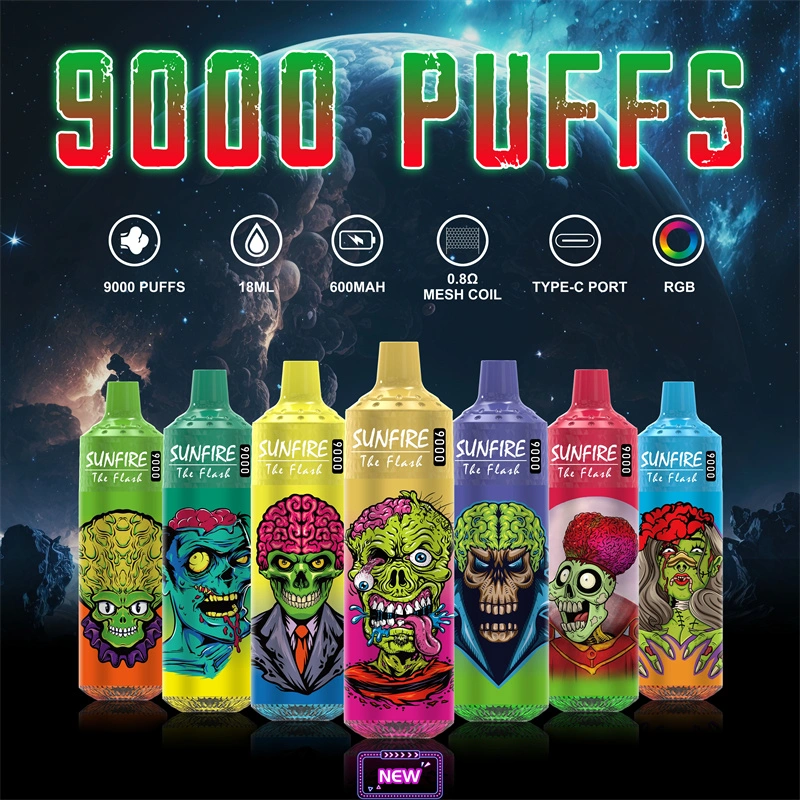 Original Factory 100% original recarregável 9000 Puffs descartáveis de Pape Bobina de malha de 9000 ml Sunfire tornado recarregável com 50 10 sabores Com cobertura tipo C