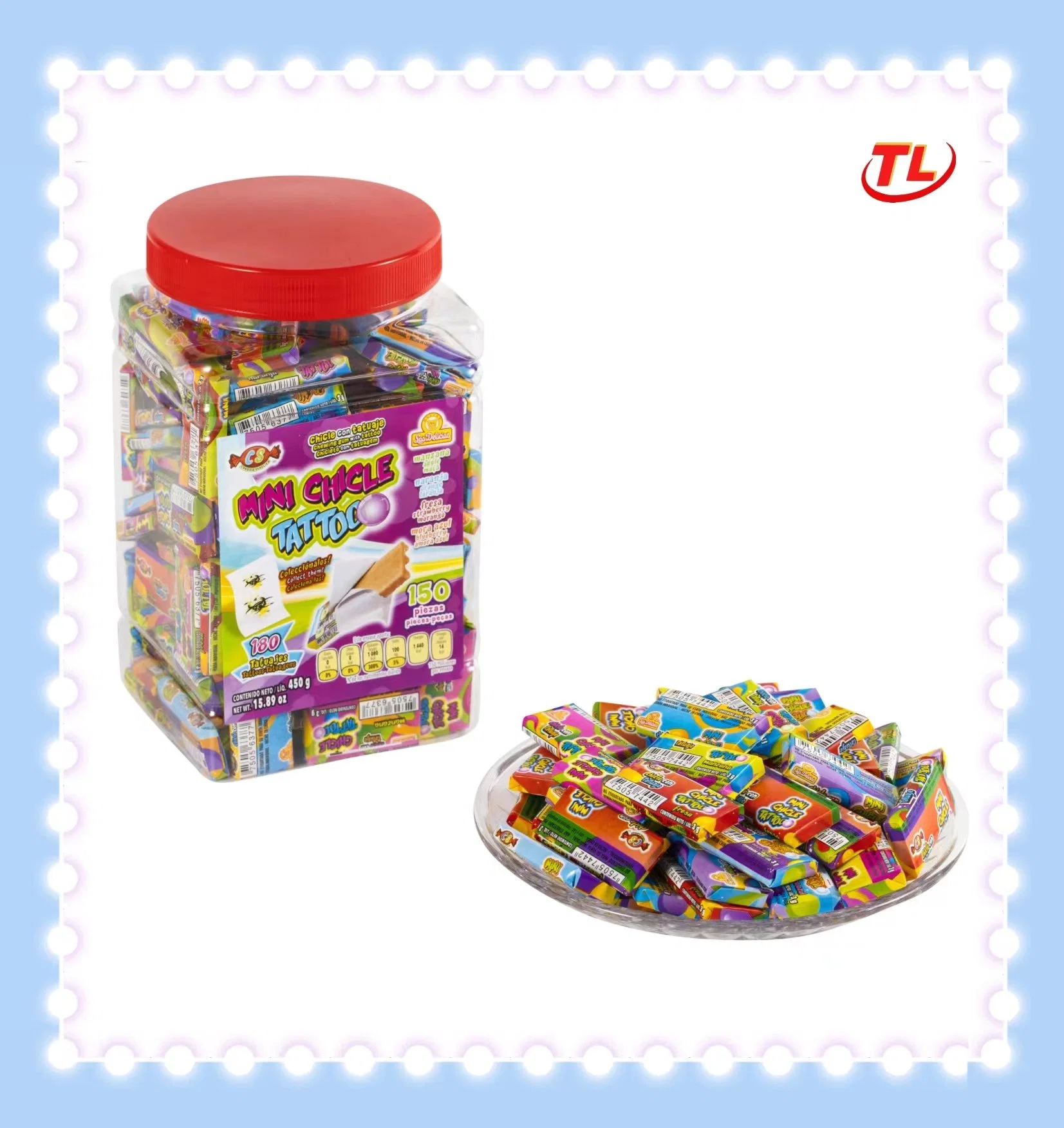 CE Certificado de chicle Tattoo Bubble Gum con bolsa/Jar Embalaje