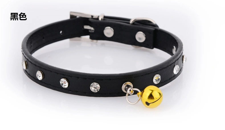Pet Collar Leather Dog Jewel Bells Harnesses PU Accessories Rhinestone Neck Strap Safety Dog Cat Collar
