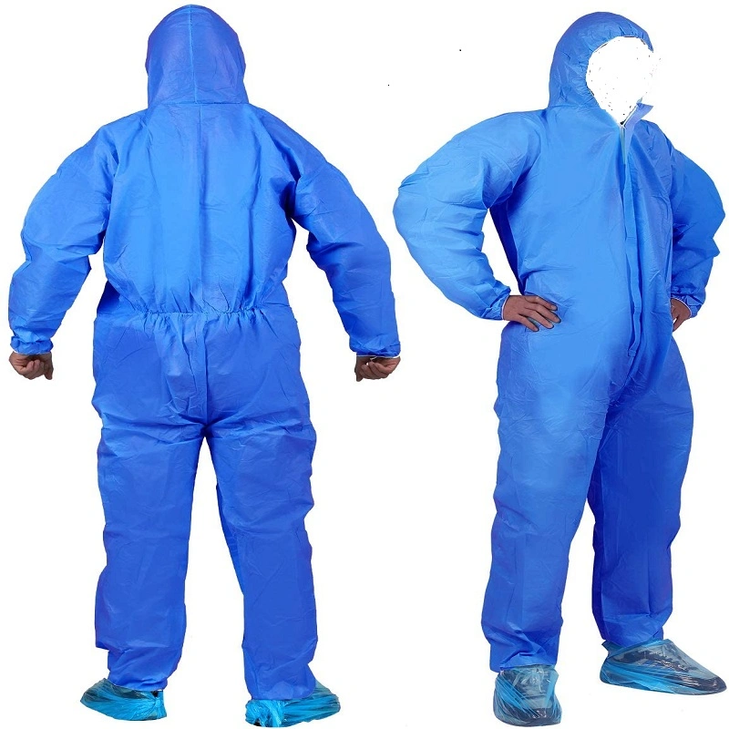 Disposable Non Woven Coverall Long Front Zipper Elastic Waistband & Cuffs PP Coverall