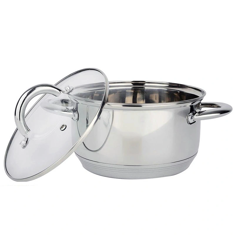 Factory OEM Cookware Set Pot Kitchen Stainless Steel Casserole Cooking Pot with Glass Lid