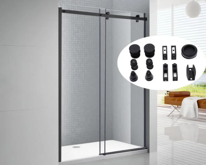 Matte Black Frameless Stainless Steel Sliding Glass Track Barn Shower Enclosure Hardware Kit