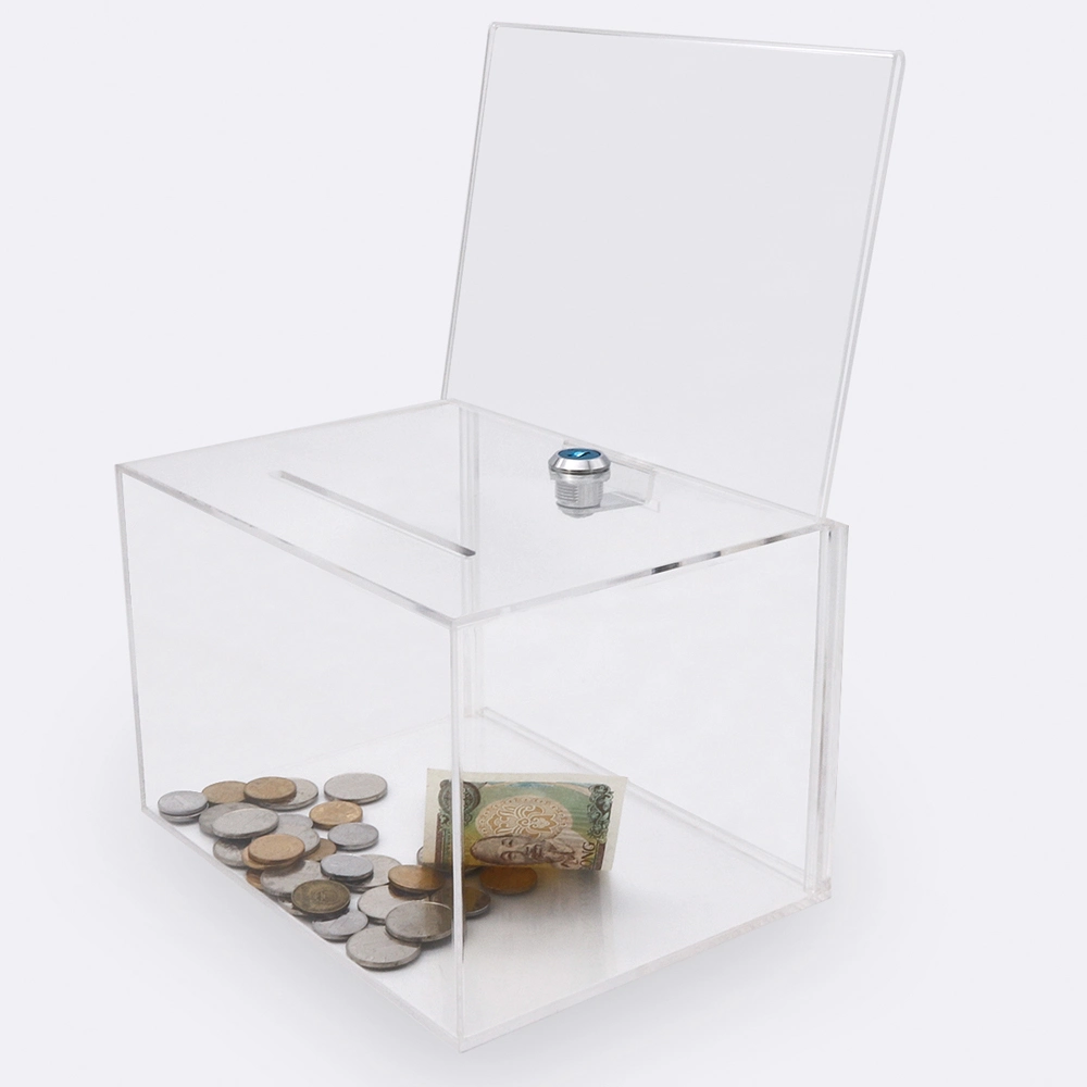 Clear Acrylic Charity Donation Boxes for Money with Lock and Key