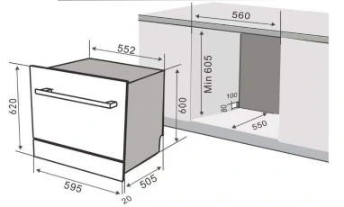 Built-in 8 Place Sett. Black Dishwasher Touch Control 5 Wash Programs UV Light Sterilization