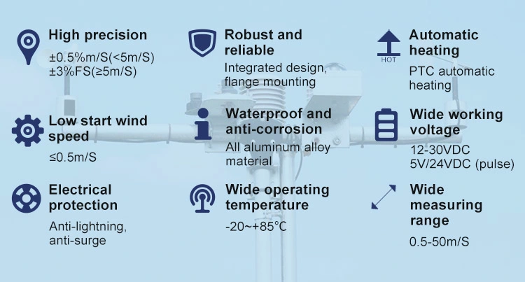 FST200-201A preço de fábrica Anemómetro de vento com aquecimento automático Sensor de velocidade do vento OEM