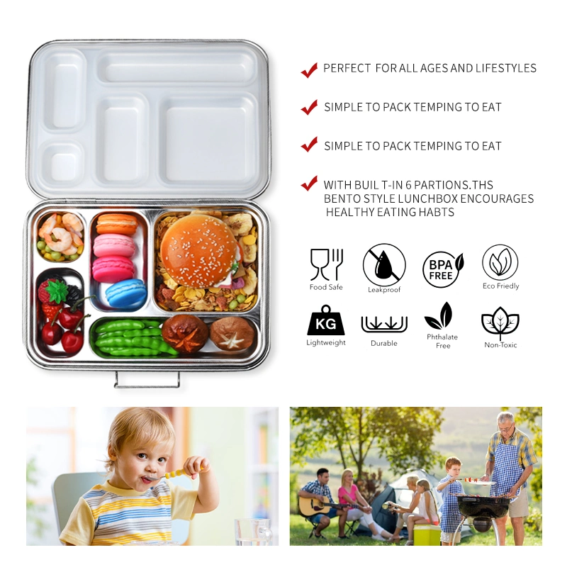 Aohea Stainless Steel Lunch Box Leak Proof Kids School Children Bento Box