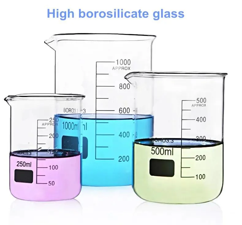 Vidrio de laboratorio 50ml 250ML 500ml 1000ml resistente al calor de medición de cuarzo cristal Vasos de precipitado de graduados forma Baja el vaso a la venta