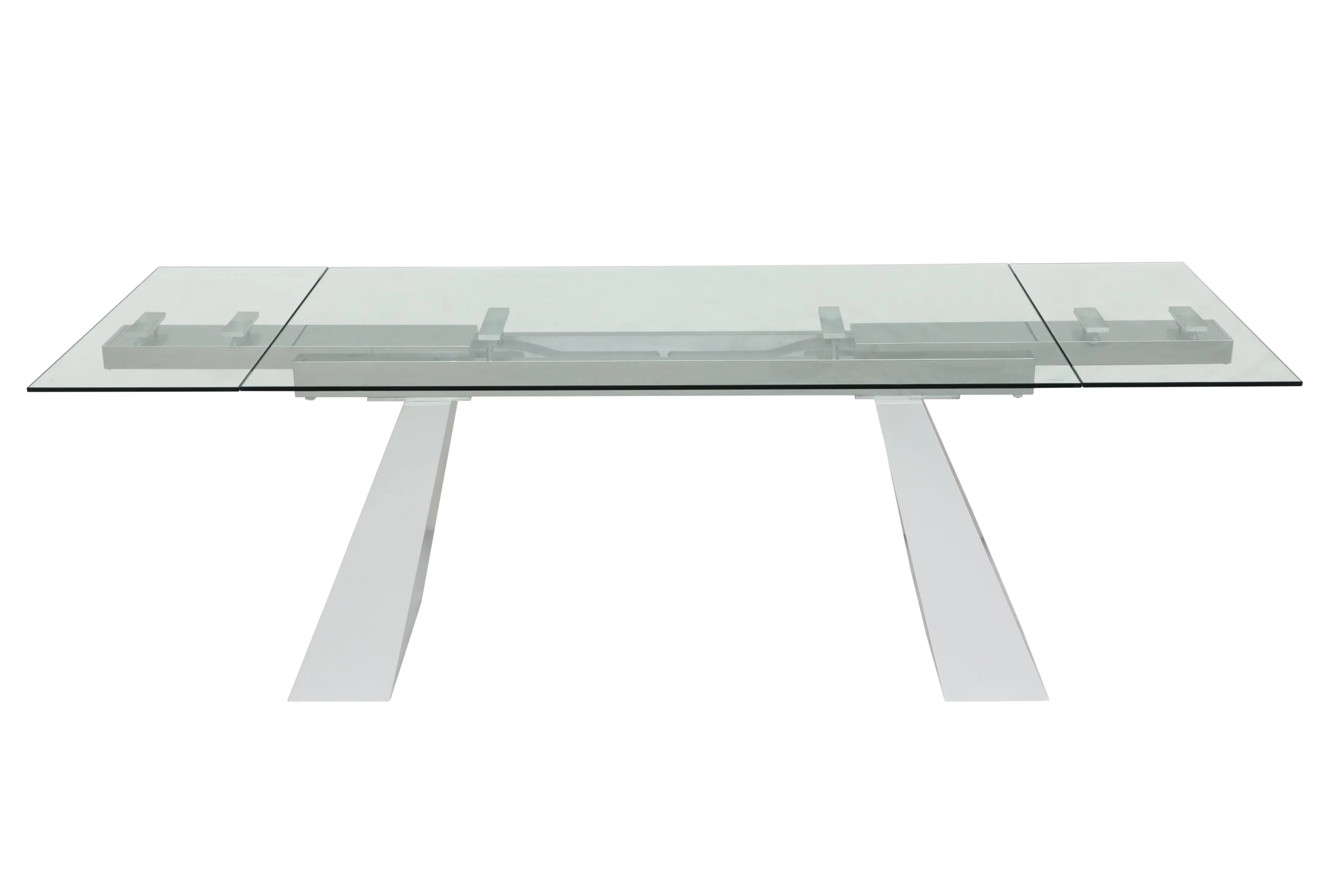 Diseño de Morden Mesa de comedor de vidrio Moda Alta base blanca brillante Mesa comedor Muebles