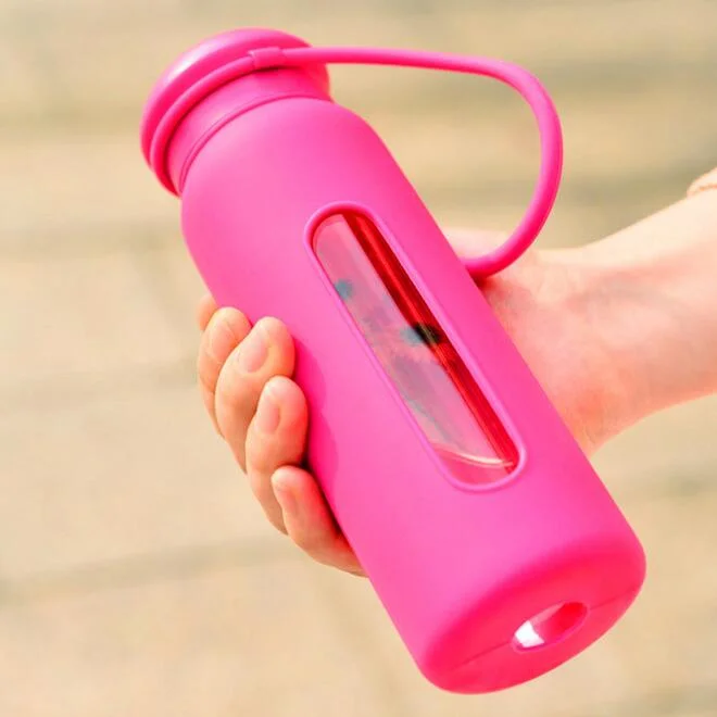 Travel Bottle Glass Sport Cup Portable Glass Water Bottle with Silicone Sleeve