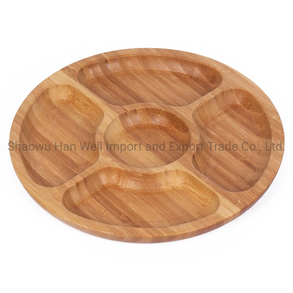 Round Shape Bamboo Wood Serving Tray for Hotel Coffee Bar