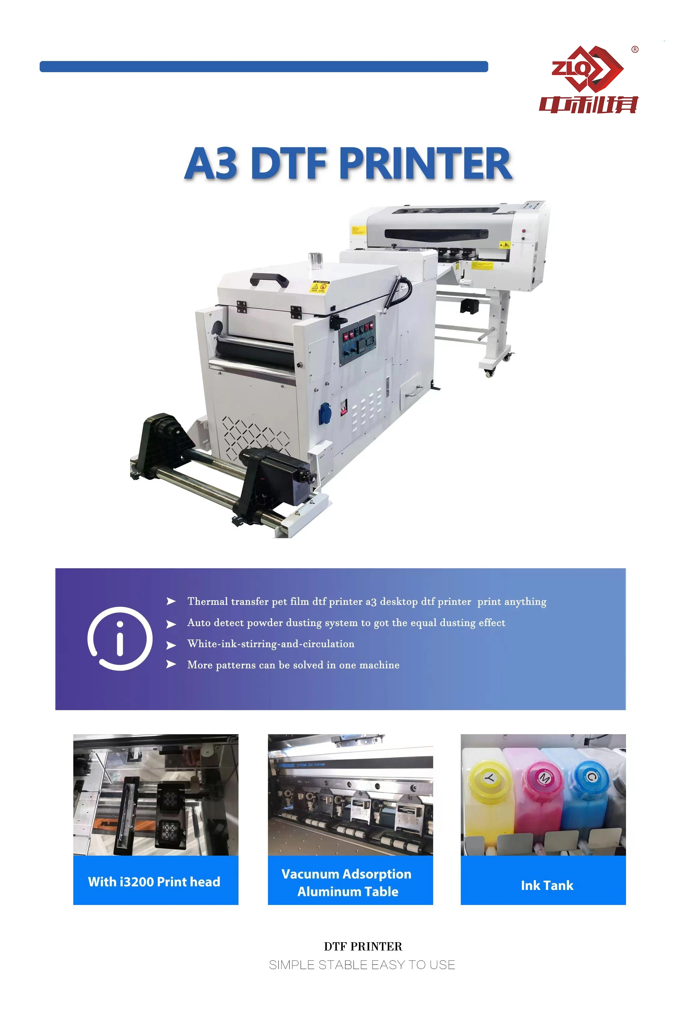 A3 Pet Film Dtf Printing Solution with L1800 F1080 I3200 Dtf Printer