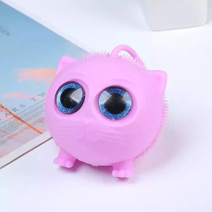 Eco-Friendly Novelty TPR Cat Puffer Balls with Big Plastic Eyes