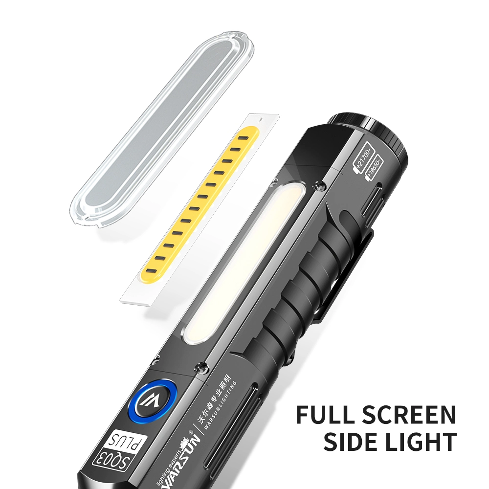 Warsun 2000 Lumen Sq03 الطوارئ المتعددة الوظائف جيب صغير محمول EDC مصباح LED للمصباح الكشاف القابل لإعادة الشحن من النوع C مع مغناطيس