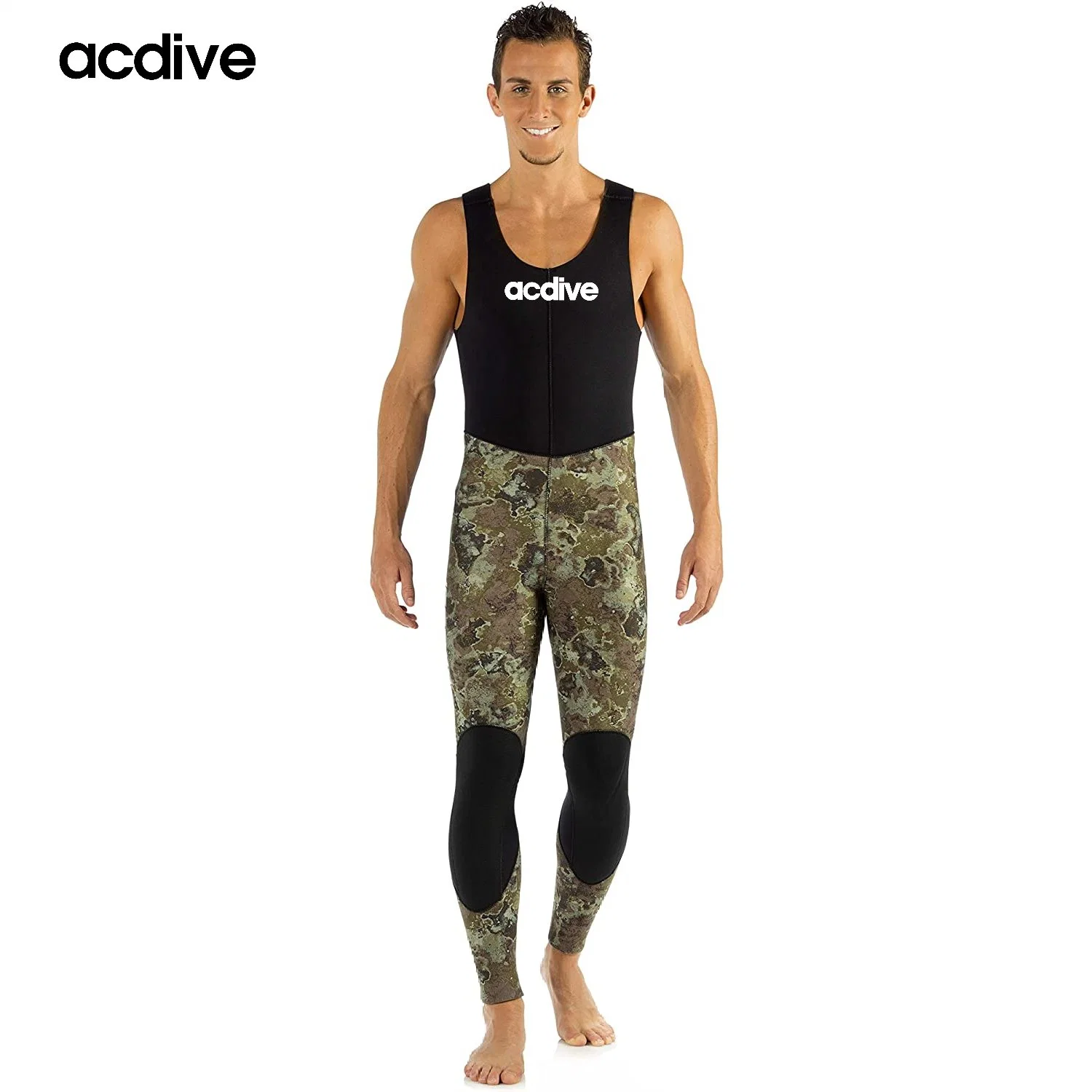 2. PCS 5mm Spearfinshing Camo Stretchy Neoprene Men Hooded Cr Open Cell Scuba Diving Wetsuit