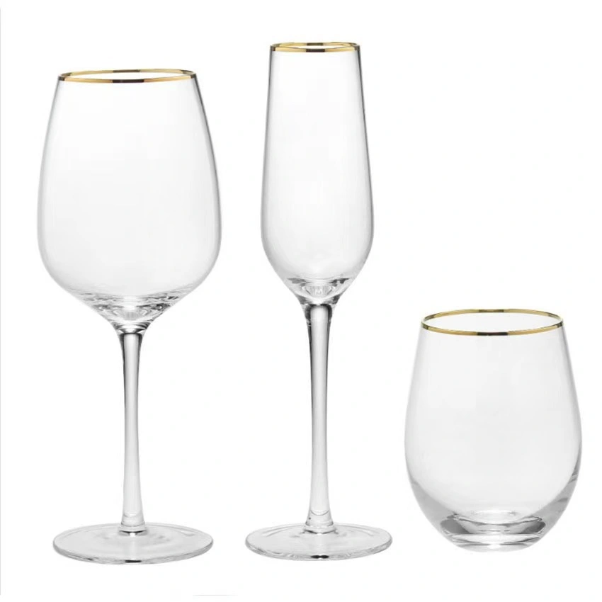 Hot Selling Various Logo and Color Available Glassware with Gold Rim Custom Gold Rimmed Wine Glasses