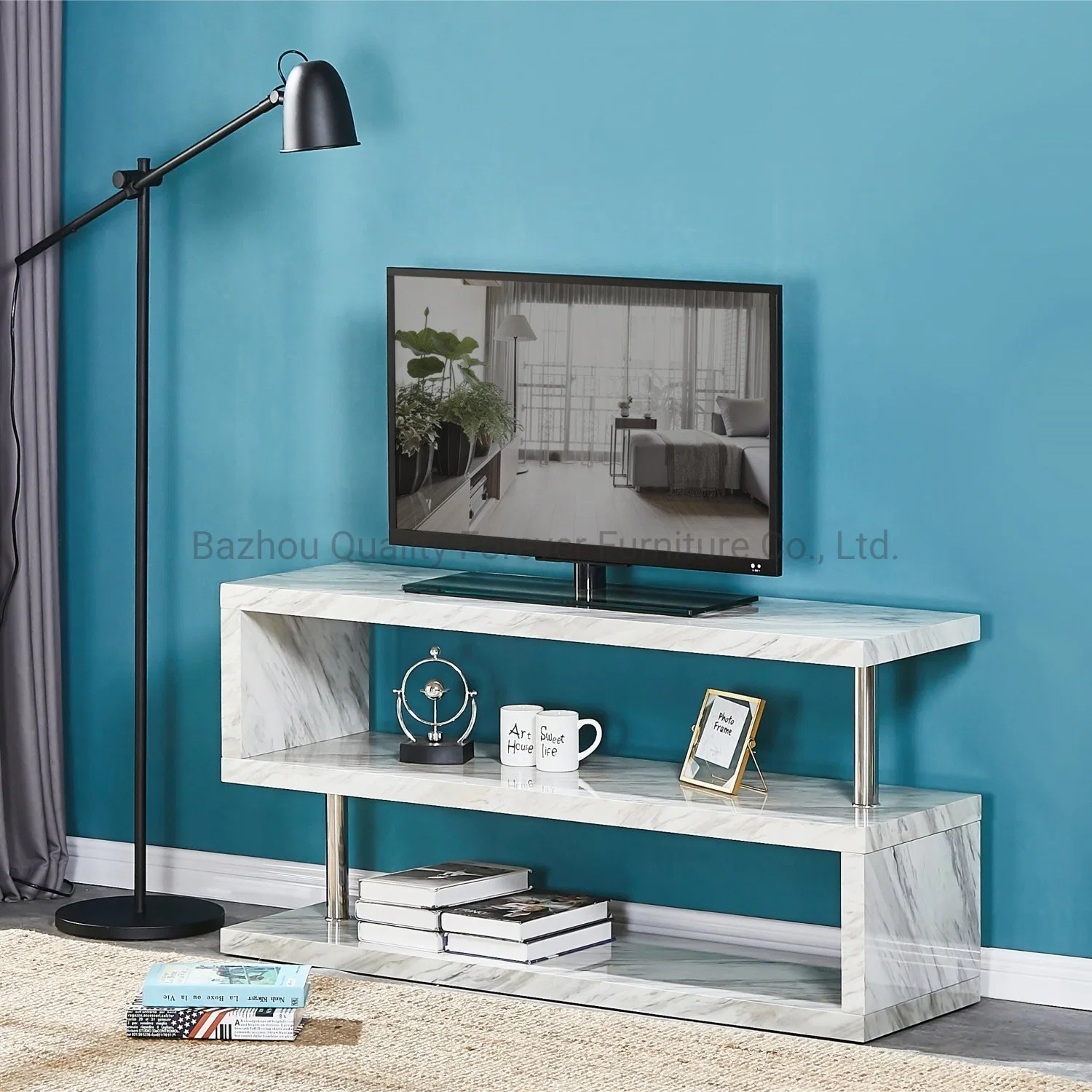 Wholesale/Supplier Modern Design Marble Paper MDF Home Furniture Stainless Steel TV Stand