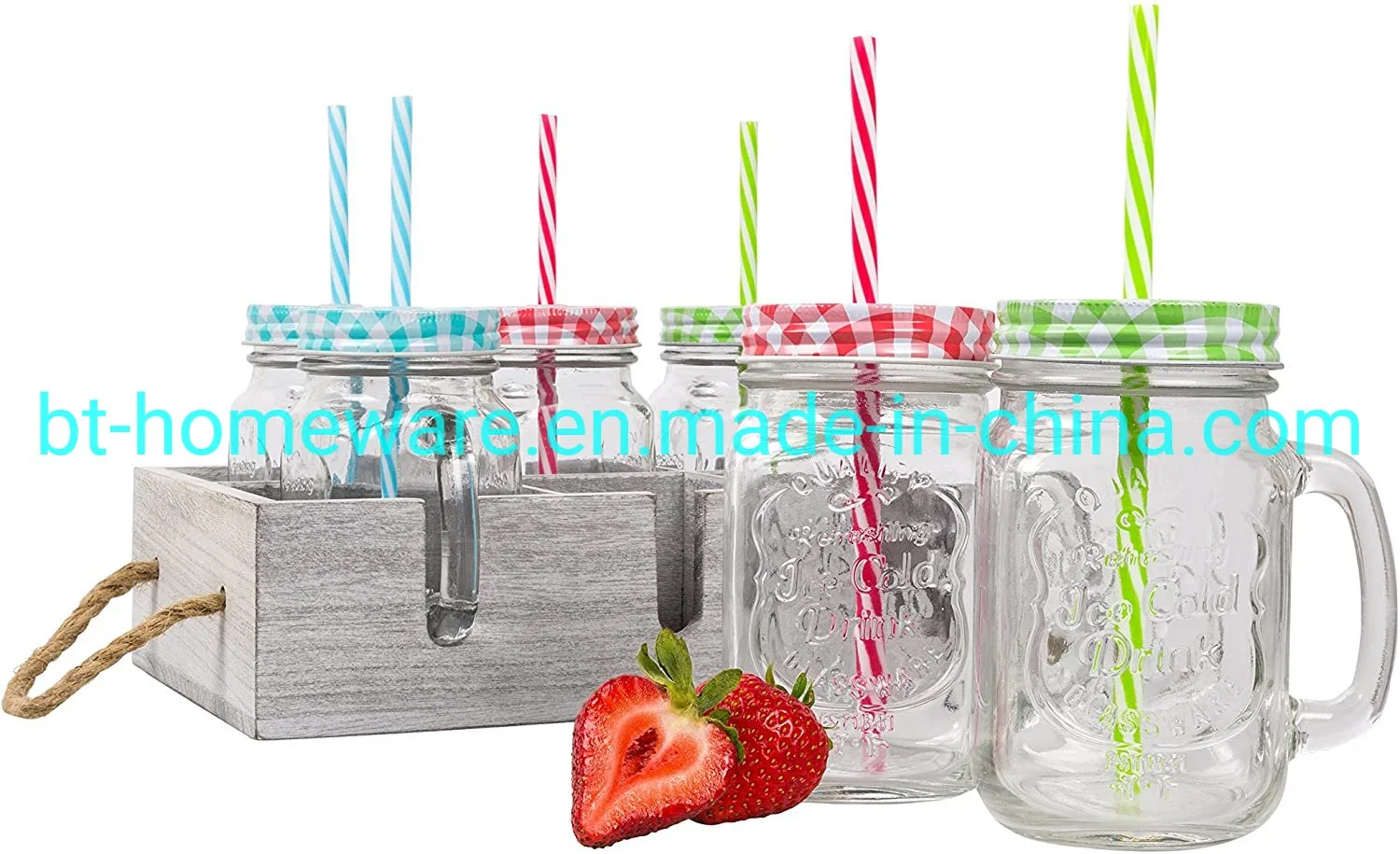 Wholesale/Supplier 16oz Mason Jar Jug with Handle and Straw Old Fashioned Drinking Mug Jar for Jam Jelly Honey Juice Beer Water Daily Use