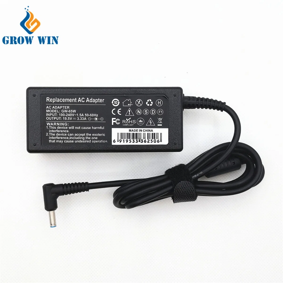 Growwin Laptop Battery Charger 19.5V 3.33A Power Adapter for HP