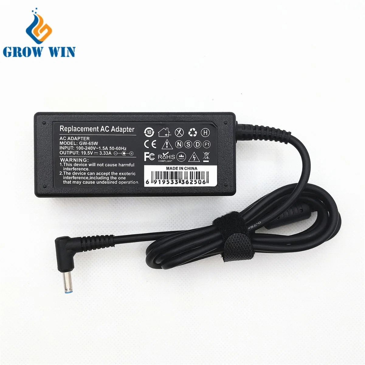 Cargador de batería portátil Growwin 19.5V 3.33un adaptador de alimentación para HP