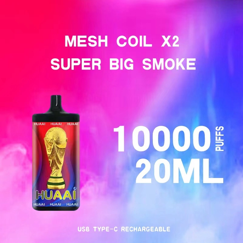 Mesh Coil*2 Super Big Smoke10000 Puffs 20ml Capacity 2% Salt Nicotine Compound Fruit Flavor Rechargeable Disposable Electronic Cigarette