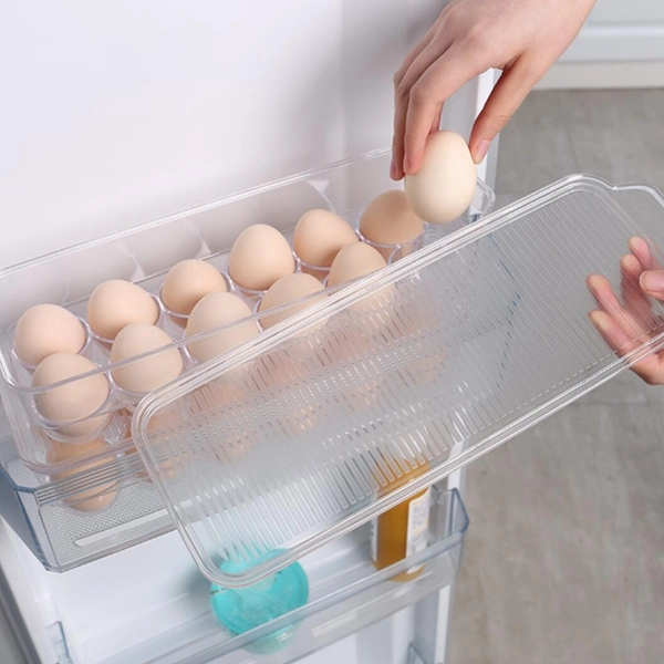 Refrigerator Egg Holder Tray Covered Plastic Egg Organizer Container