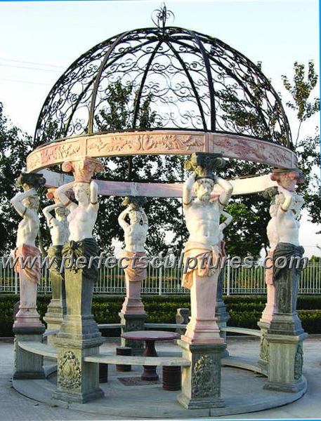 Garden Decorative Carved Stone Sculpture Marble Carving Gazebo for Outdoor Decoration (GR034)