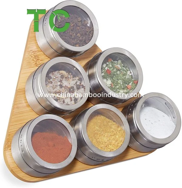 Stylish 6PCS Magnetic Spice Rack Magnetic Spice Set Rack, Magnetic Spice Jar Set with Bamboo Base