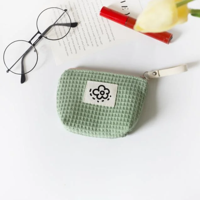 Waffle Green Lipstick Storage Portable Wristlet Cotton Bag