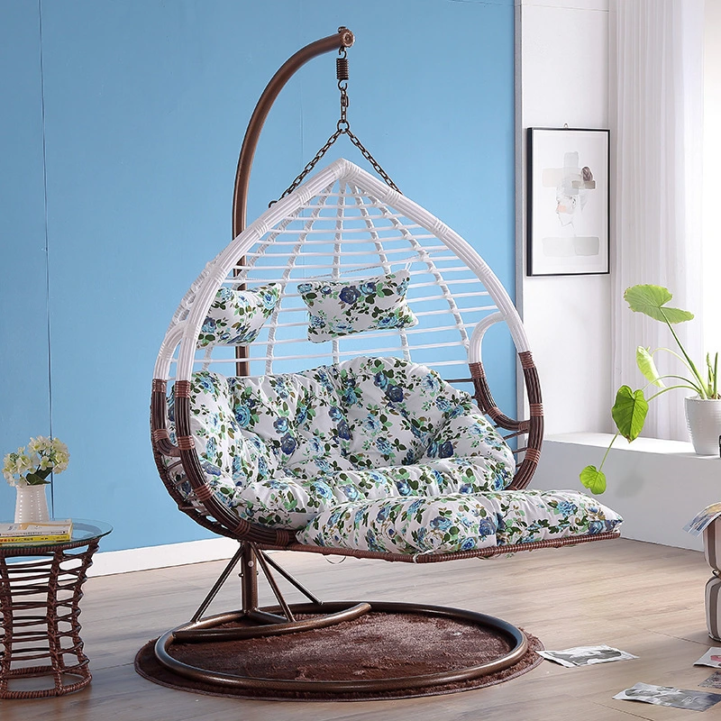 2 persona Colgante Doble Swing silla de mimbre Ratán con Soporte y cojín para el patio interior al aire libre jardín