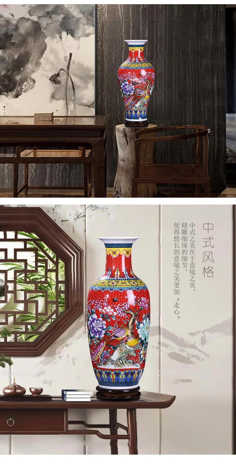 Simple Scenery Ceramic Decoration Chinese Hotel Vase Decoration Enamel Colored Ceramic Vase