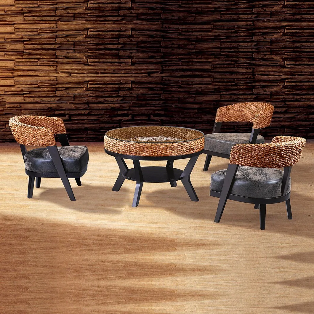 سعر المصنع الساخن بيع المنزل أثاث طبيعي من خشب الروطان مجموعة غرف طاولة أريكة ذات مقعد ردهة مع زجاج