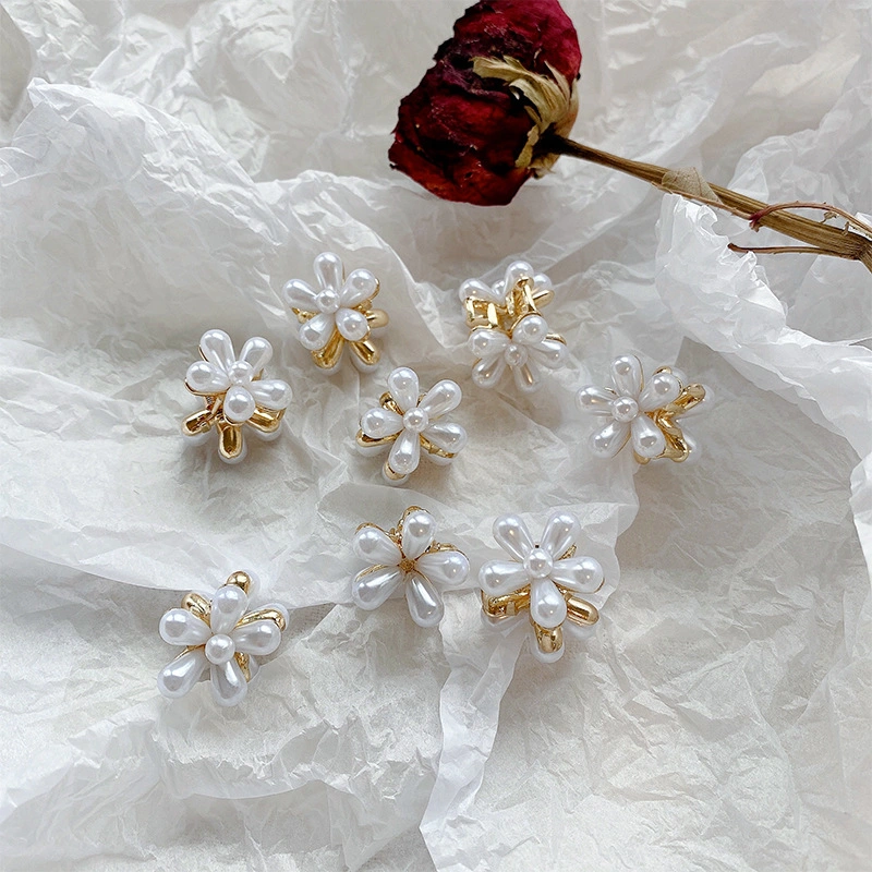 Wholesale Small Mini Pearl Flower Design Sweet Artificial Bangs Hair Clips