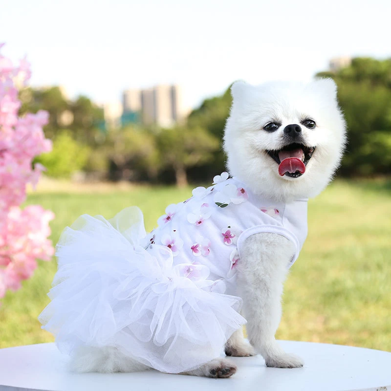 Robe de chien de luxe d'été Peach Blossom chien mariage robes de princesse pour fille mignonne jupe de chien