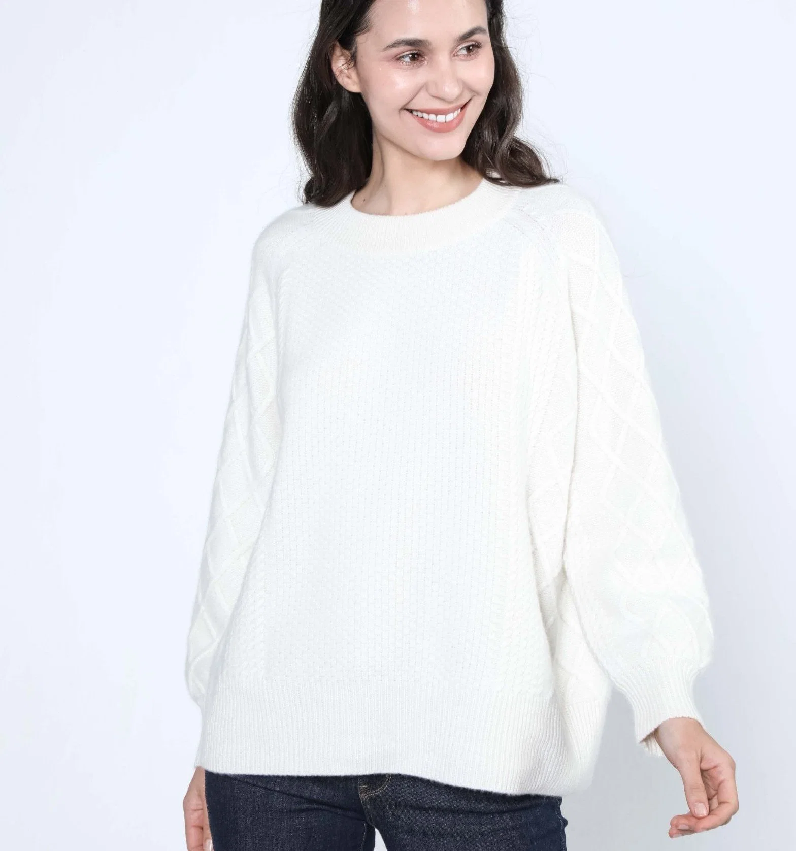 Cable Sleeve Women&prime; S Fashion Cashmere Heavyweight Pullover Sweaters