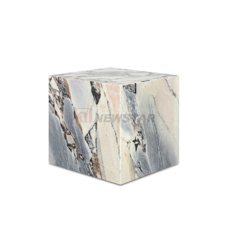 Fabrication de table en marbre Vente en gros Nordic Stone Cube Side Plinth Cafe Table salon Meubles canapé fin thé marbre Table basse