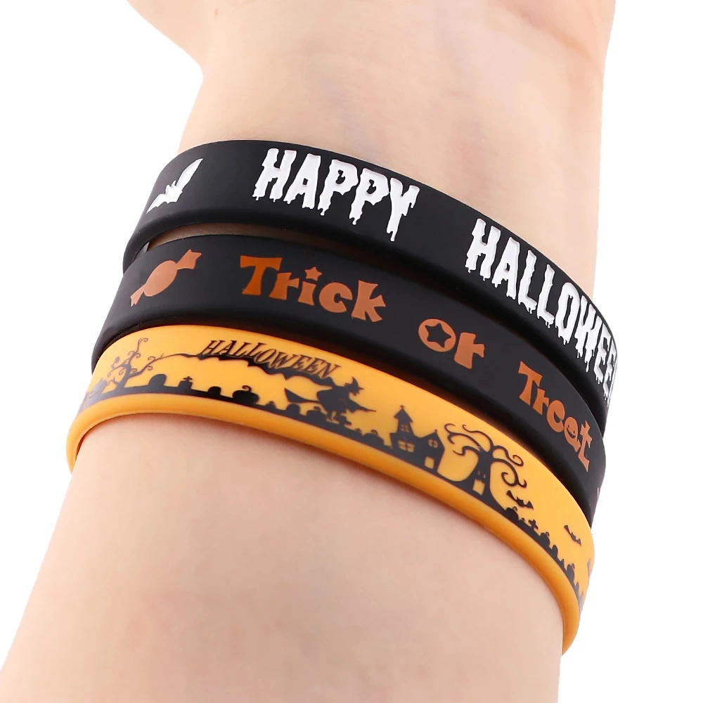 RFID Silicone Halloween High quality/High cost performance  Promotional Gift Keychain Lifesaving Event Party PVC Bracelet Hot Selling Holiday Embossed Wristband for Souvenir