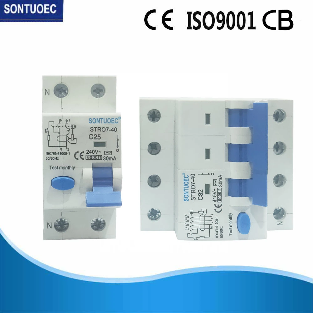 RCBO 1p+N, el disyuntor de la serie 2P 6ka la instalación en carril DIN