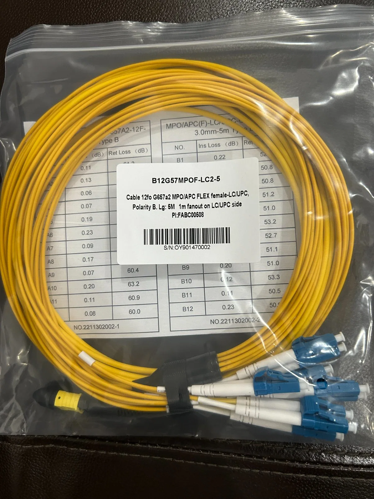 MPO /APC إلى LC/UPC Fibre Patchcord، Fanout Patchcord