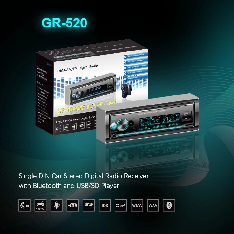 Smart DRM Radio 1 DIN reprodutor MP3 Car Audio DC 12V Premium audio player de vídeo USB