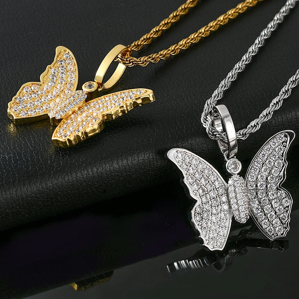 Amazon Cross-Border Hot Hip Hop Zircon Butterfly Pendant Necklace