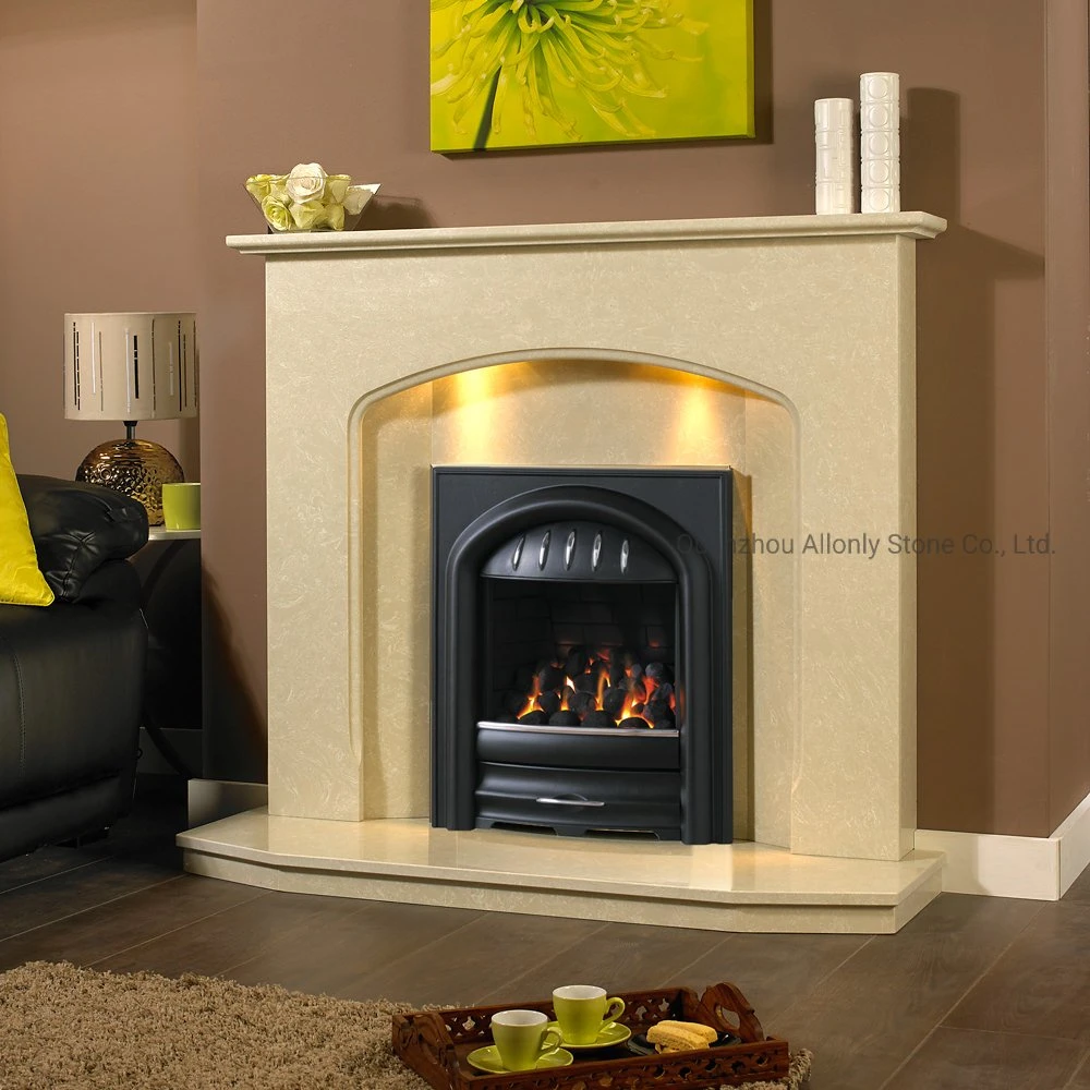 Europe Mantel Deisgn Moca Cream Limestone Marble Surround Fireplace Hearth