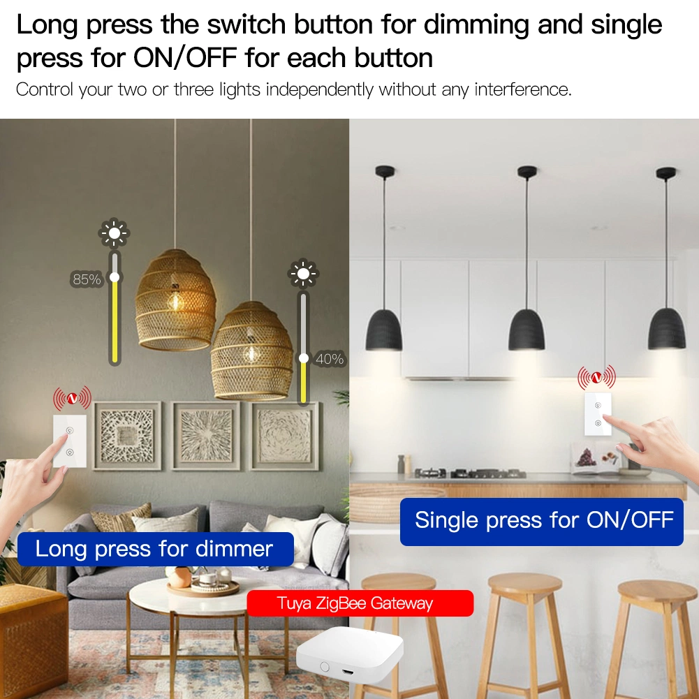 Zigbee Multi-Gang Smart Light Dimmer Switch Unabhängige Steuerung Smart Life/Tuya APP Relay Status-Hintergrundbeleuchtung