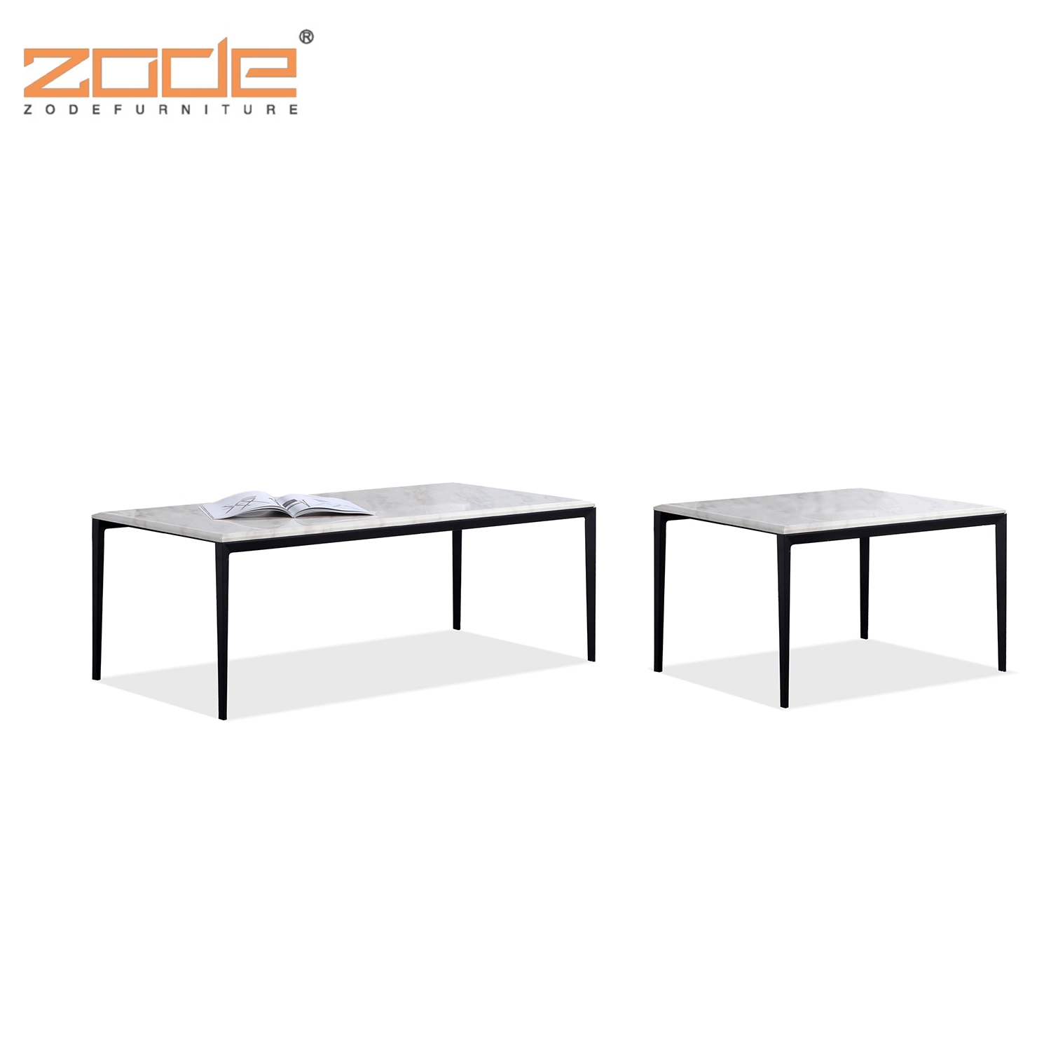 Zode Vintage Industrial Parquet Marble Top Metal Frame Living Room Glass Top Coffee Table