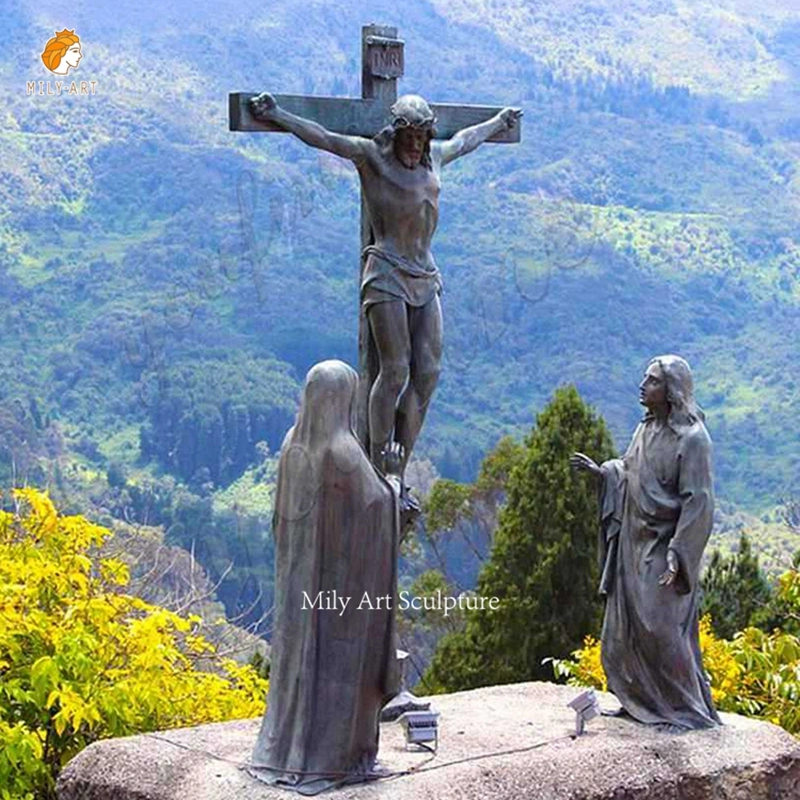 Catholic Religious Statues Life Size Bronze Jesus Cross Statue for Outdoor Decor