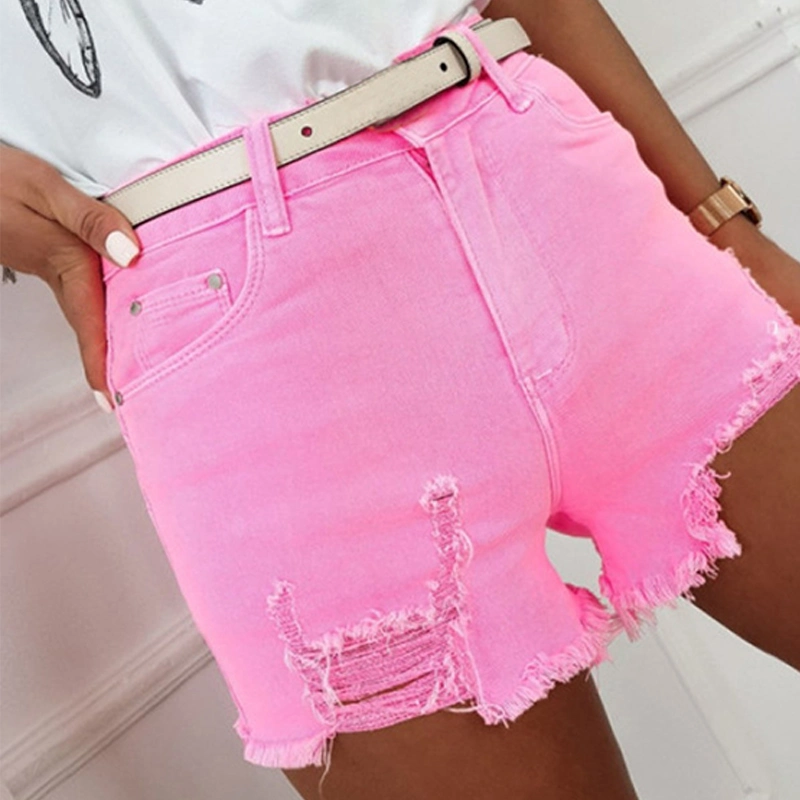 China Custom Manufacturer Dear-Lover 2023 Customized Summer Casual Lady Zipped Button Distressed Women Denim Jean Shorts