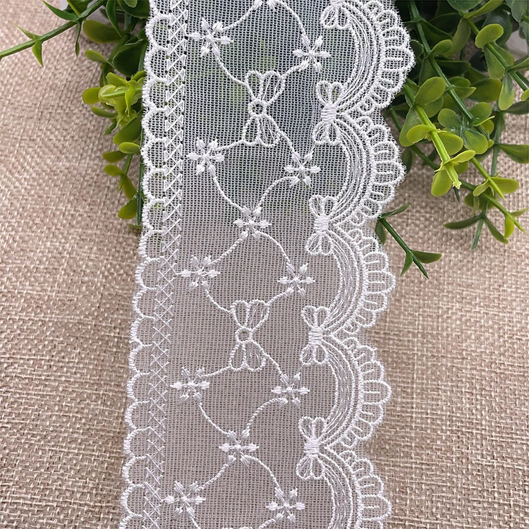 Multicolor textil bordado de encaje de algodón blanco y negro de encaje elástico de encaje Guipure química