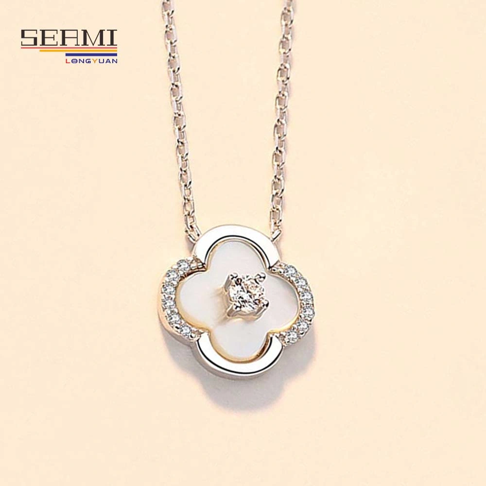 Four Leaf Clover Gold Shell Necklace with Zircon Silver 925