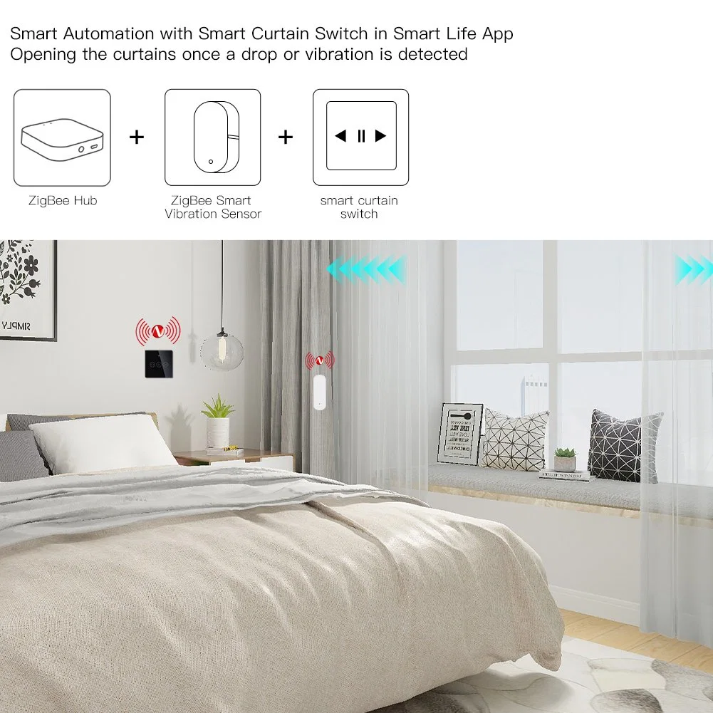 Tuya Zigbee Iot Capteur de vibration intelligent pour la maison intelligente Alarme de choc Détecteur.